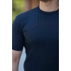 Erkek Bisiklet Yaka Örgü Desenli Kısa Örme Triko Kısa Kollu T-shirt