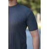 Erkek Bisiklet Yaka Örgü Desenli Kısa Örme Triko Kısa Kollu T-shirt