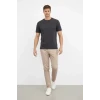 Erkek Bisiklet Yaka Tişört Regular Kalıp Basic Pamuklu Günlük Kullanım T-shirt - Füme
