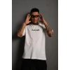 Erkek Bisiklet Yakalı Sırt Baskılı Oversize T-shirt - Beyaz