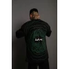 Erkek Bisiklet Yakalı Sırt Baskılı Oversize T-shirt - Siyah