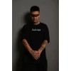 Erkek Bisiklet Yakalı Sırt Baskılı Oversize T-shirt - Siyah