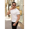 Erkek Çizgi Desenli Fermuar Yakalı Kısa Kollu Tişört