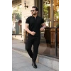 Erkek Çizgi Desenli Fermuar Yakalı Kısa Kollu Tişört