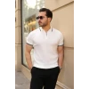Erkek Çizgi Desenli Fermuar Yakalı Kısa Kollu Tişört