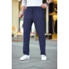 Erkek Cizgili Dokuma Krep Jogger Buggy Pantalon Rahat Kalıp - Lacivert