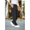 Erkek Cizgili Dokuma Krep Jogger Buggy Pantalon Rahat Kalıp - Siyah