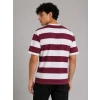 Erkek Çizgili Oversize Tişört Bisiklet Yaka Kısa Kol Yazlık T-shirt - Bordo