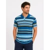 Erkek Çizgili Polo Yaka Tişört Kısa Kol Yazlık T-shirt Regular Fit - Mavi