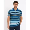 Erkek Çizgili Polo Yaka Tişört Kısa Kol Yazlık T-shirt Regular Fit - Mavi