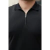 Erkek Deri Panel Detaylı Fermuar Yakalı Kısa Kollu Tişört