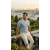 Erkek Desenli Kısa Kollu Triko Tişört - %100 Pamuk Akrilik