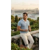 Erkek Desenli Kısa Kollu Triko Tişört - %100 Pamuk Akrilik