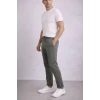 Erkek Diagonel Mikro Dokulu Duble Paça Cepli Pantolon Bağcıklı Bel, Modern Kesim - Haki