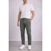 Erkek Diagonel Mikro Dokulu Duble Paça Cepli Pantolon Bağcıklı Bel, Modern Kesim - Haki