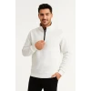 Erkek Dik Yaka Sweatshirt Dik Yaka Yarım Fermuarlı 3 İplik Şardonlu Pamuk Kumaş - Beyaz