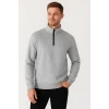 Erkek Dik Yaka Sweatshirt Dik Yaka Yarım Fermuarlı 3 İplik Şardonlu Pamuk Kumaş - Gri