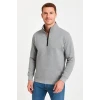 Erkek Dik Yaka Sweatshirt Dik Yaka Yarım Fermuarlı 3 İplik Şardonlu Pamuk Kumaş - Gri