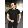 Erkek Dokulu Desen Yakalı Kısa Kollu Tişört