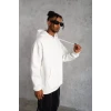 Erkek Düz Kapüşonlu Sweat - Beyaz