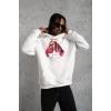 Erkek Eldiven Baskılı Kapüşonlu Sweat - Beyaz
