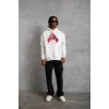 Erkek Eldiven Baskılı Kapüşonlu Sweat - Beyaz