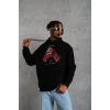 Erkek Eldiven Baskılı Kapüşonlu Sweat - Siyah