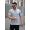 Erkek Fermuar Yakalı Çizgi Detaylı Kısa Kollu Tişört