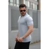Erkek Fermuar Yakalı Çizgi Detaylı Kısa Kollu Tişört