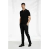 Erkek Fermuarlı Yaka Fitilli Triko Kısa Kollu Regular Fit Tişört T-shirt - Siyah