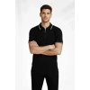 Erkek Fermuarlı Yaka Fitilli Triko Kısa Kollu Regular Fit Tişört T-shirt - Siyah