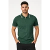 Erkek Fermuarlı Yaka Fitilli Triko Kısa Kollu Regular Fit Tişört T-shirt - Yeşil