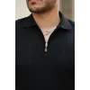 Erkek Fermuarlı Yakalı Kısa Kollu Tshirt