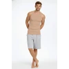 Erkek Fitilli Atlet Sıfır Yaka Slim Fit Arka Baskılı Spor Atlet - Bej