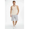 Erkek Fitilli Atlet Sıfır Yaka Slim Fit Arka Baskılı Spor Atlet - Krem