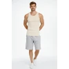 Erkek Fitilli Atlet Sıfır Yaka Slim Fit Arka Baskılı Spor Atlet - Krem