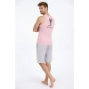 Erkek Fitilli Atlet Sıfır Yaka Slim Fit Arka Baskılı Spor Atlet - Pembe