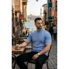 Erkek Fitilli Triko Dokuma Kısa Kol Tişört Yarım Boğaz Modern Yazlık T-shirt - Bebe Mavisi