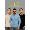 Erkek Fitilli Triko Kazak 3’lü Set – Bej, Bebek Mavisi, Siyahkalın Dokuma Pamuklu Regular Fit Bisiklet Yaka Uzun Kollu Kışlık Ve Baharlık Rahat Triko Kombini