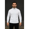 Erkek Fitilli Triko Kazak 3lü Set Beyaz Bordo Siyah Regular Balıkcı Yaka Tam Boğazlı Triko Seti Modeli Kazak