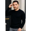 Erkek Fitilli Triko Kazak 3lü Set Beyaz Bordo Siyah Regular Fit Bisiklet Yaka Triko Seti