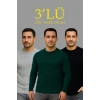 Erkek Fitilli Triko Kazak 3lü Set Gri Haki Siyah Regular Fit Bisiklet Yaka Triko Seti Modeli Kazak