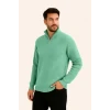 Erkek Fitilli Triko Kazak 3’lü Set – Mint Yeşili, Siyah, Bej Kalın Dokuma Pamuklu Regular Fit V Yaka Fermuarlı Uzun Kollu Rahat Kışlık Kazak Kombini