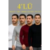 Erkek Fitilli Triko Kazak 4’lü Set Beyaz Bordo Gri Siyah Regular Fit Bisiklet Yaka Kazak Triko Kombini