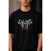 Erkek Gotik Yazı Baskılı Oversize Bisiklet Yaka T-shirt - Siyah