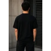 Erkek Gotik Yazı Baskılı Oversize Bisiklet Yaka T-shirt - Siyah