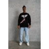 Erkek Güvercin Baskılı Sweatshirt - Siyah