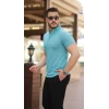 Erkek Hakim Yaka Dokuma Pamuklu Kumaş Kısa Kollu Tişört