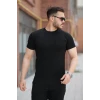Erkek Ince Çizgi Dokulu Bisiklet Yaka Kısa Kollu T-shirt