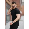 Erkek Ince Çizgi Dokulu Bisiklet Yaka Kısa Kollu T-shirt